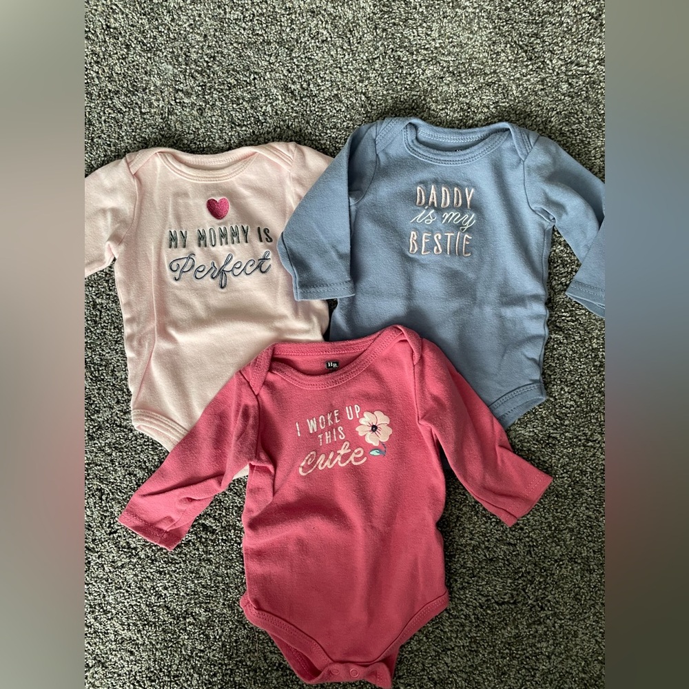 Baby Bodysuit Trio - Pink, Blue, and Light Pink
